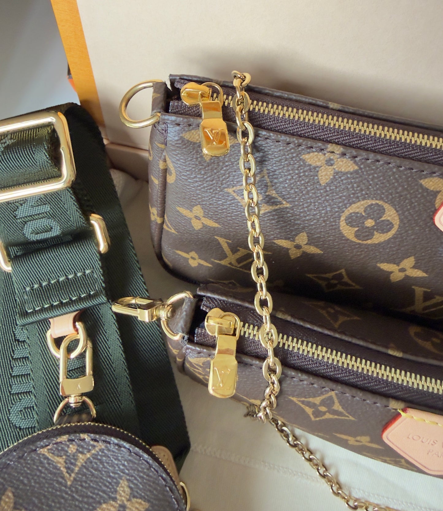 LIKE NEW MULTI POCHETTE ACCESSORIES KHAKI MONOGRAM