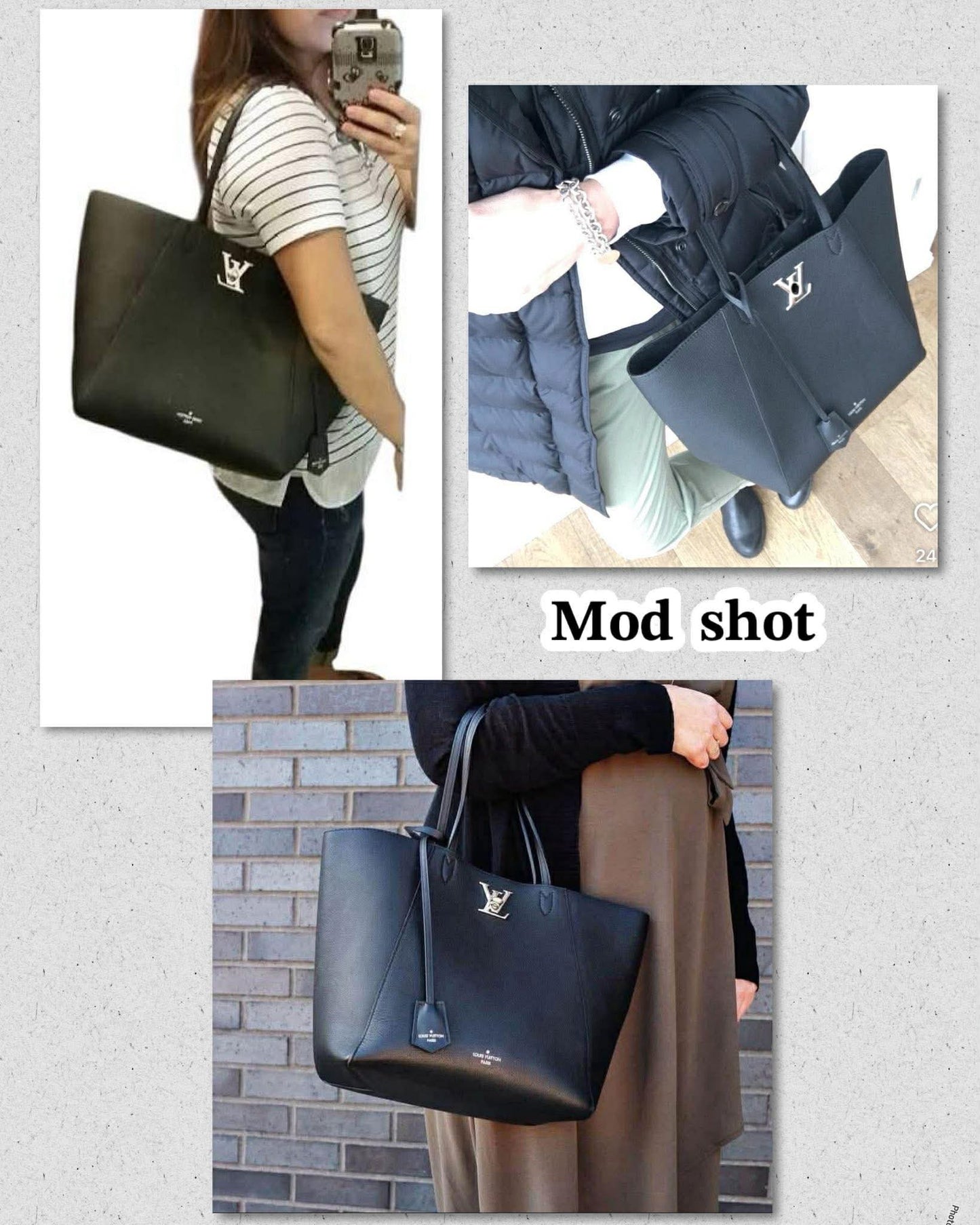 CALFSKIN LOCKME CABAS BLACK LEATHER TOTE BAG