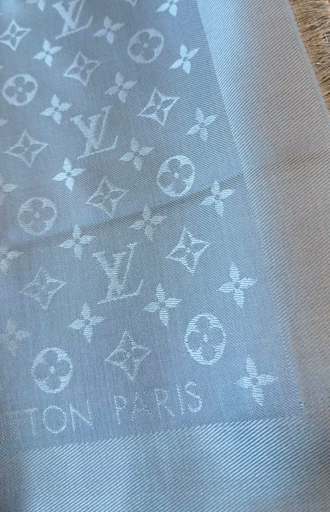 BRAND NEW MONOGRAM SHAWL SHINE/PEARL GREY