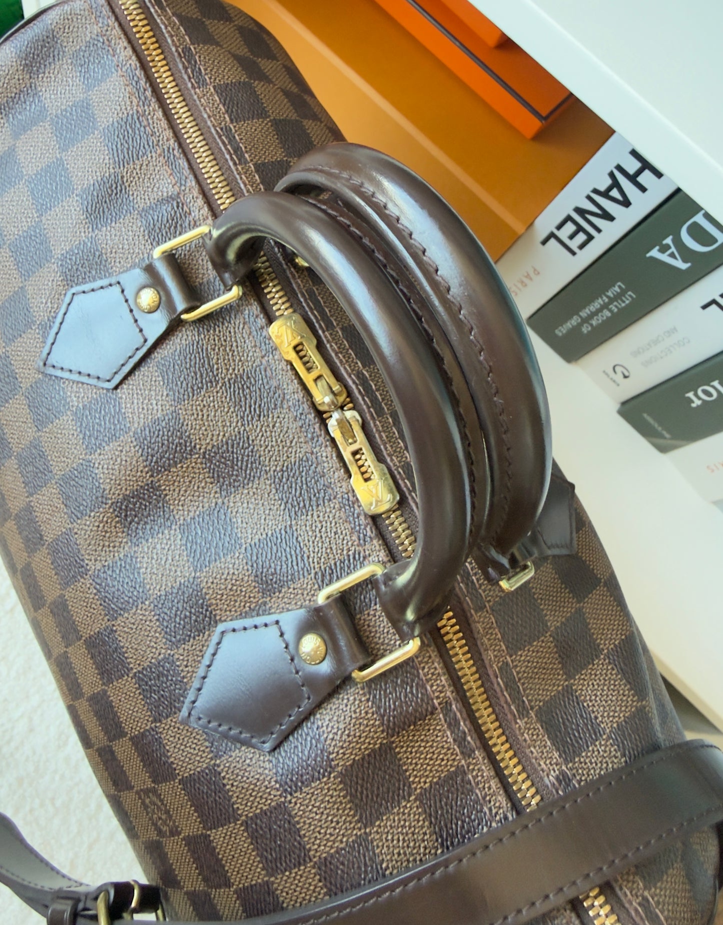SPEEDY 35 BANDOULIER DAMIER EBENE BAG