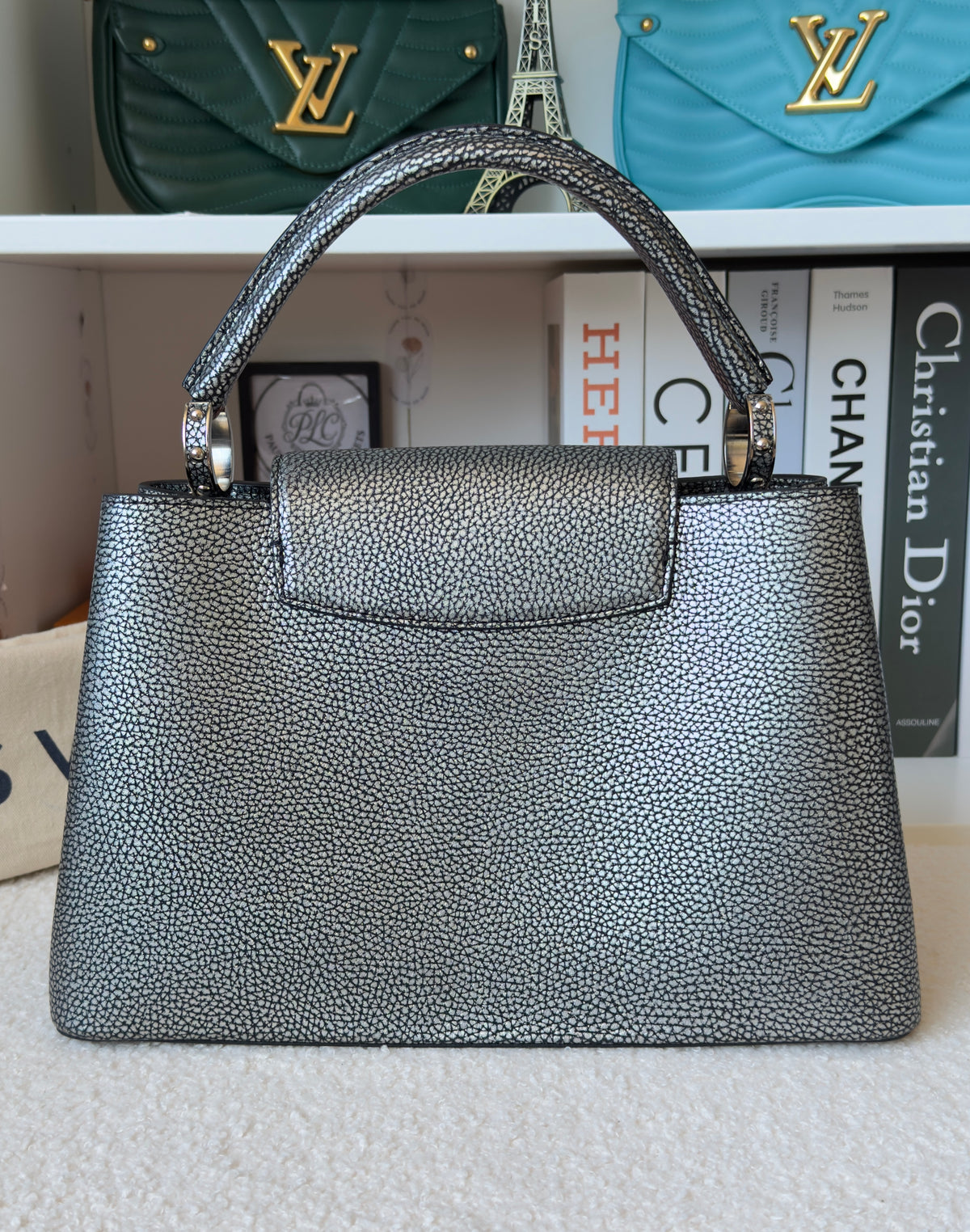 Capucines PM Chrome Taurillon Metallic Leather Crossbody Bag Silver