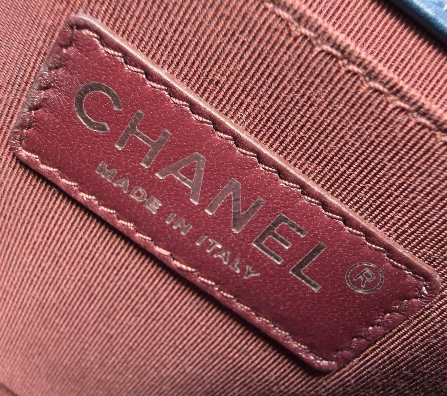 Chanel BoyCalfskin Chevron Quilted Flap/Dark Navy Blue in Old medium size