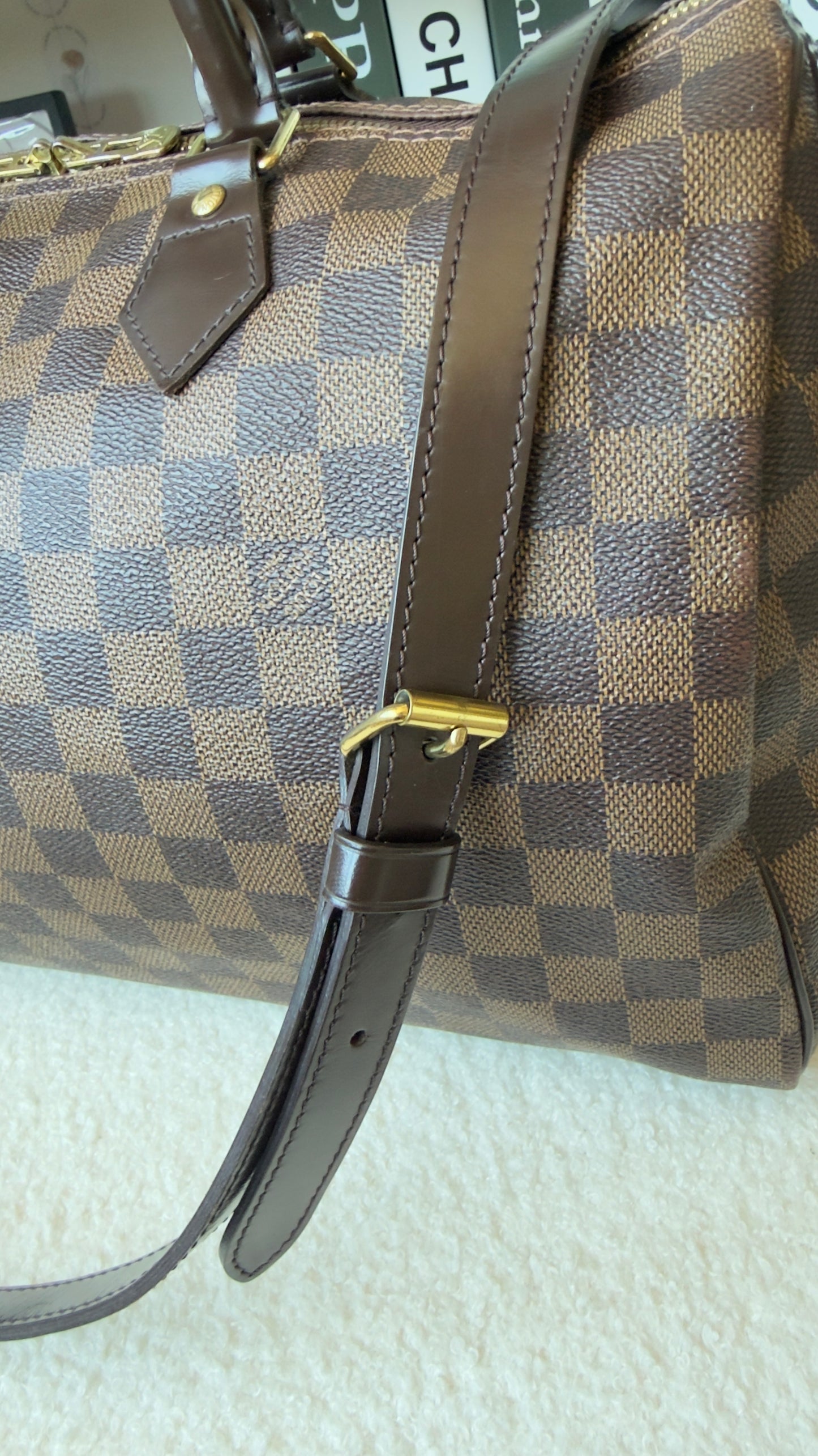 SPEEDY 35 BANDOULIER DAMIER EBENE BAG