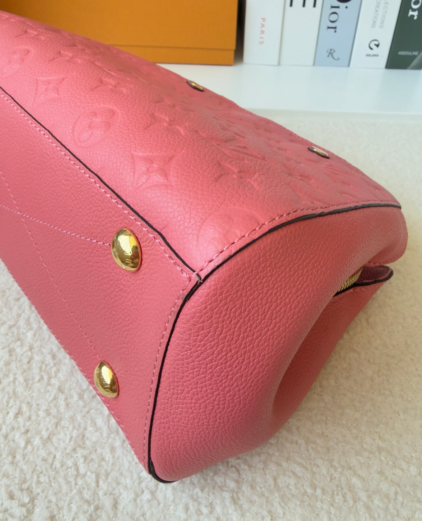 MONTAIGNE BB PINK CHERRY BLOSSOM MNG EMBOSSED CALFSKIN LEATHER