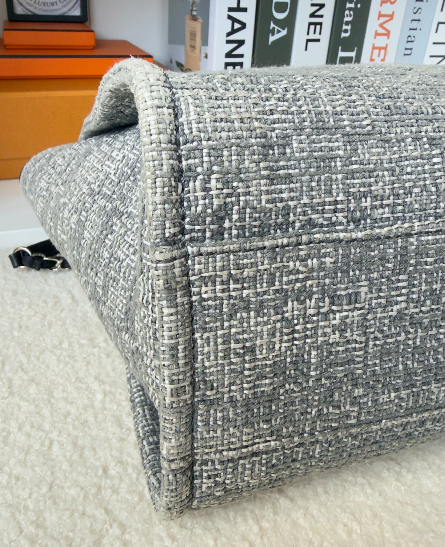 Chanel Woven Straw Raffia Small Deauville Tote Grey