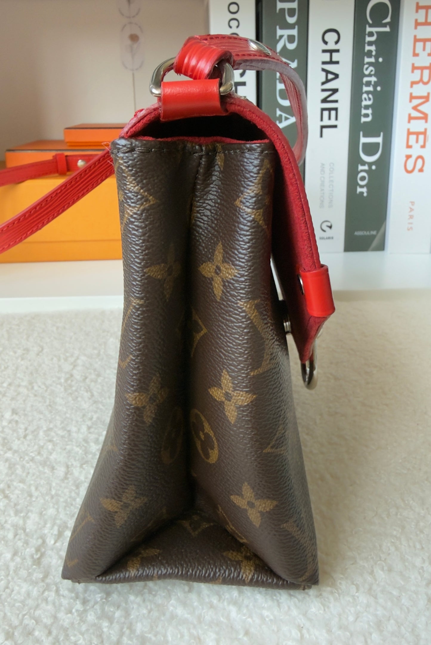 ST’MICHEL COQUELICOT RED EPI LEATHER MNG CANVAS BAG
