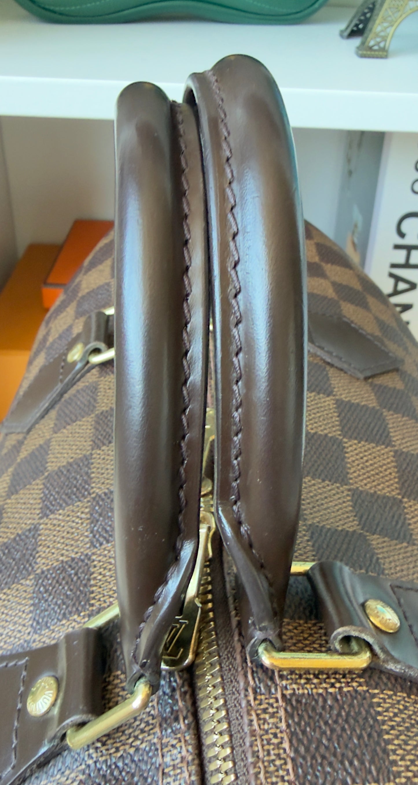 SPEEDY 35 BANDOULIER DAMIER EBENE BAG