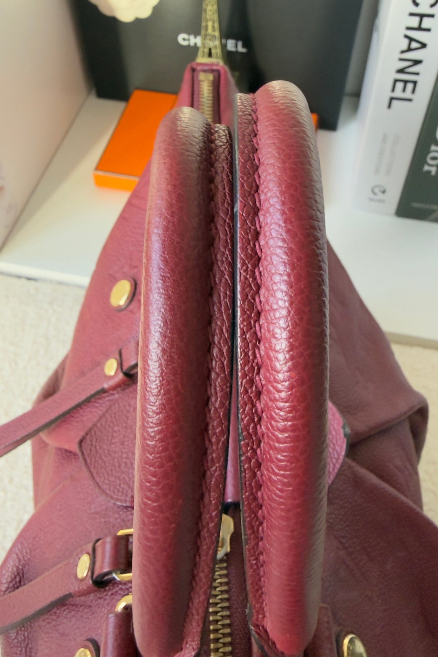 MAZARINE MM RED/BURGUNDY EMPREINTE HAND & SHOULDER BAG