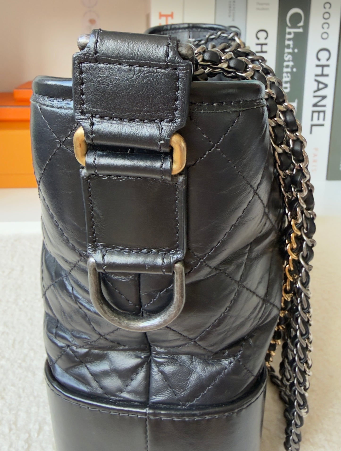 Chanel Black Calfskin Leather Medium Gabrielle Hobo Bag