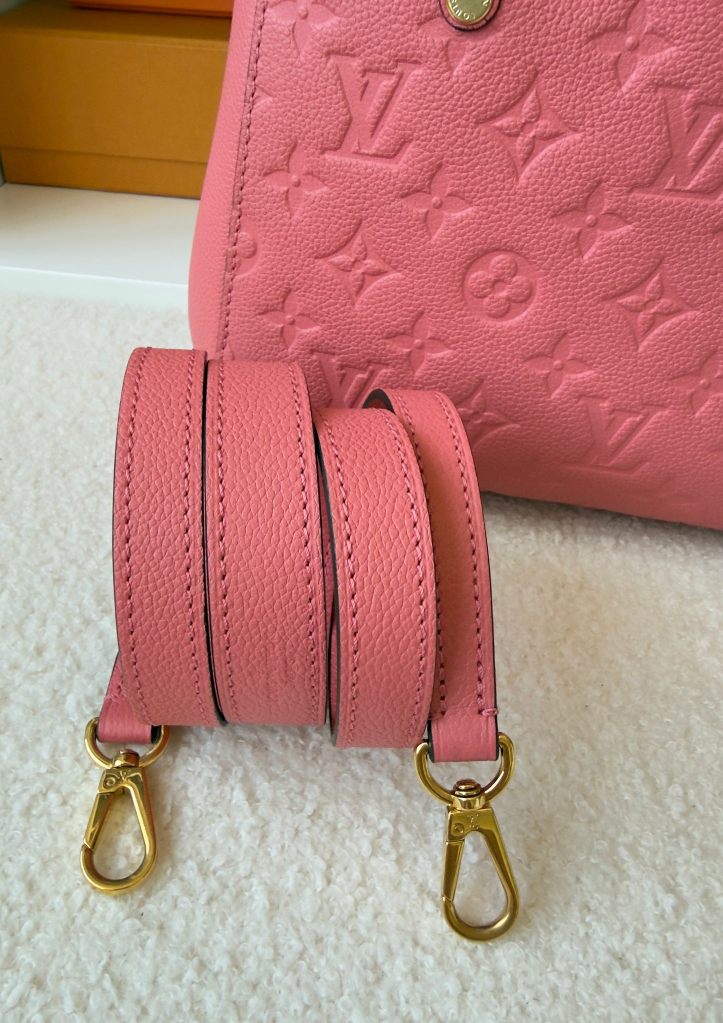 MONTAIGNE BB PINK CHERRY BLOSSOM MNG EMBOSSED CALFSKIN LEATHER