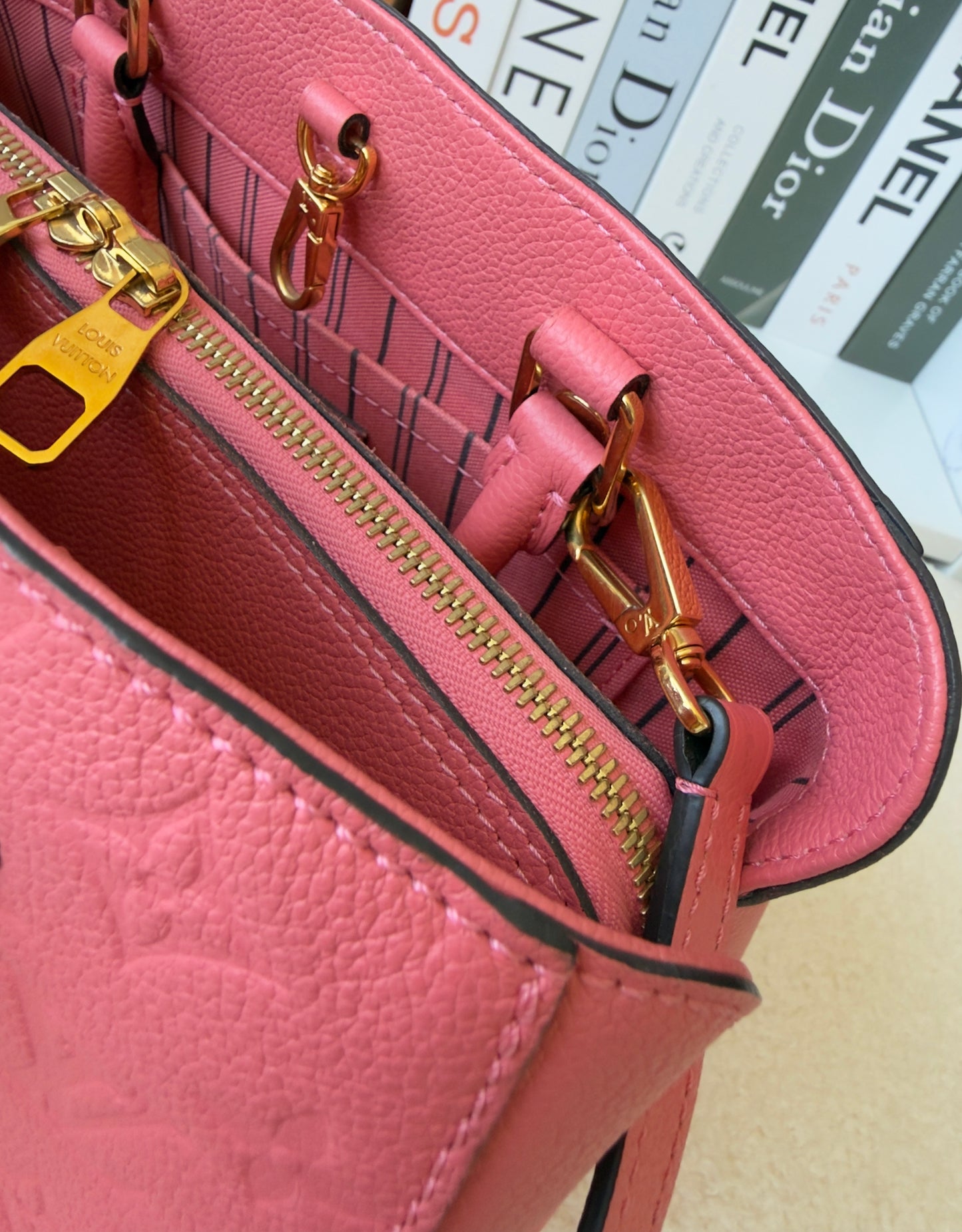 MONTAIGNE BB PINK CHERRY BLOSSOM MNG EMBOSSED CALFSKIN LEATHER