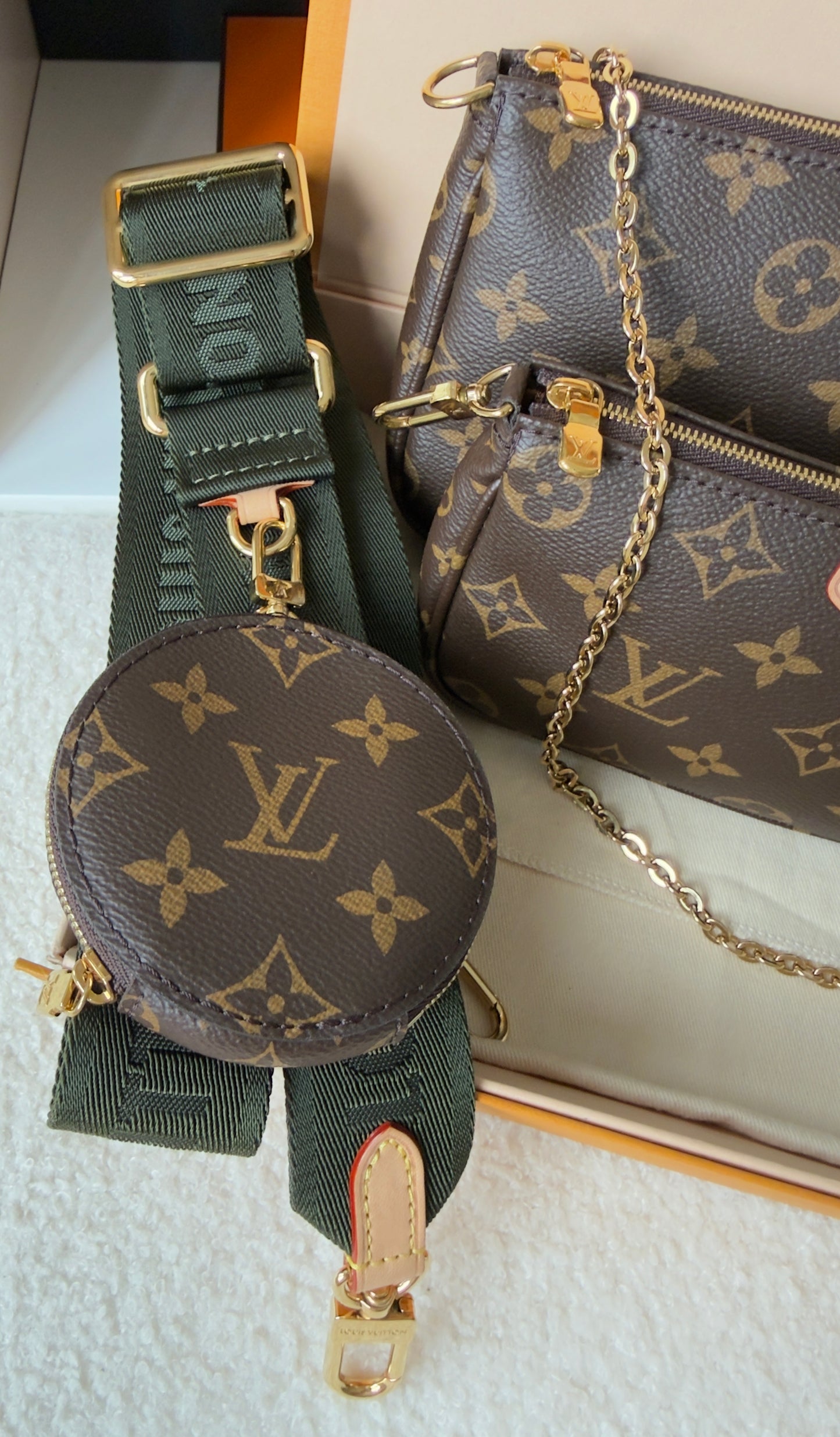 LIKE NEW MULTI POCHETTE ACCESSORIES KHAKI MONOGRAM