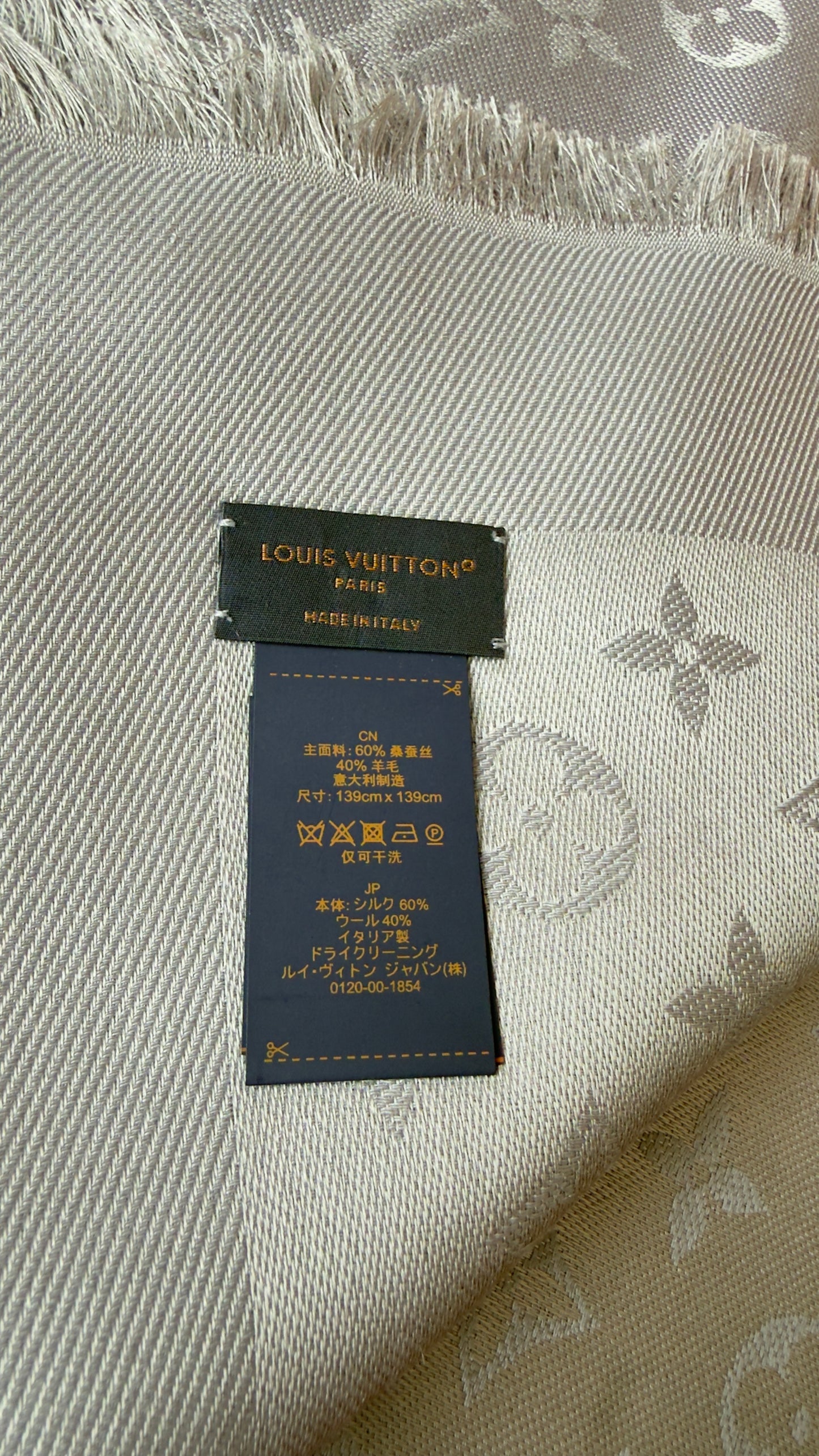 BRAND NEW MONOGRAM SHAWL SHINE/PEARL GREY