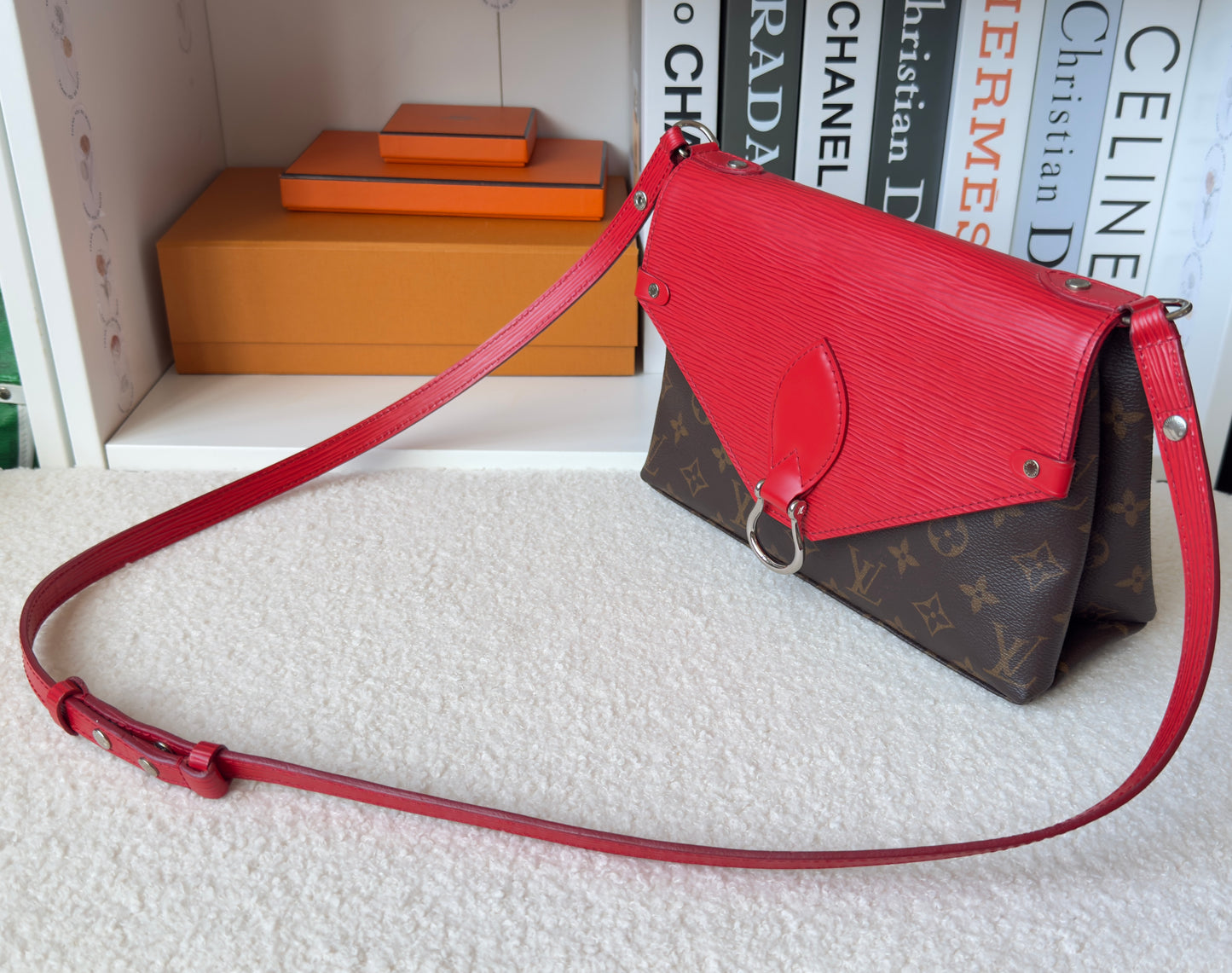ST’MICHEL COQUELICOT RED EPI LEATHER MNG CANVAS BAG