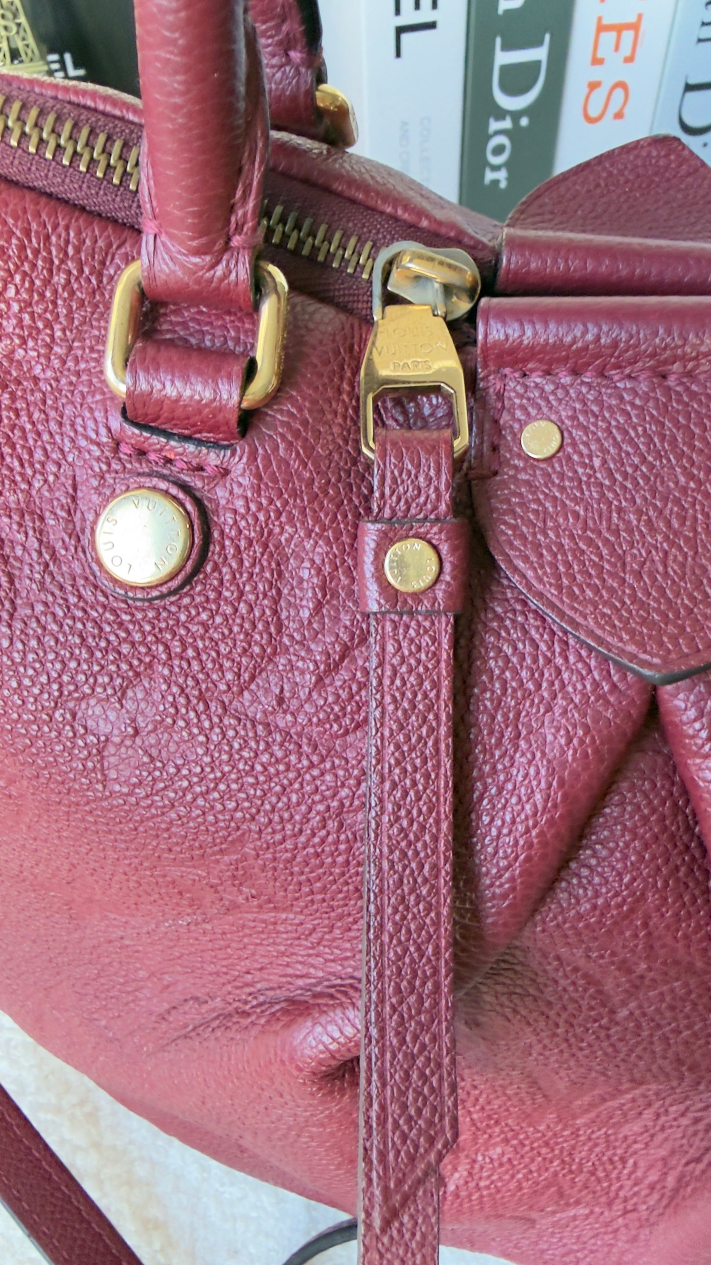 MAZARINE MM RED/BURGUNDY EMPREINTE HAND & SHOULDER BAG