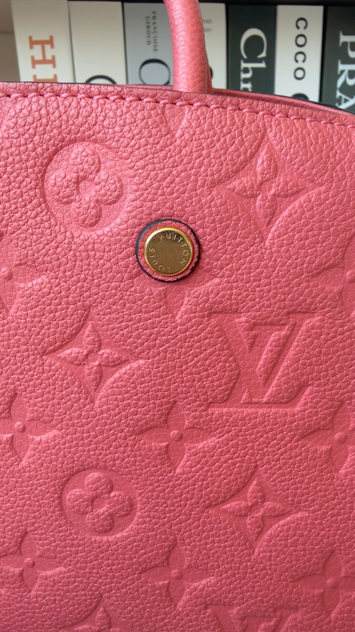 MONTAIGNE BB PINK CHERRY BLOSSOM MNG EMBOSSED CALFSKIN LEATHER