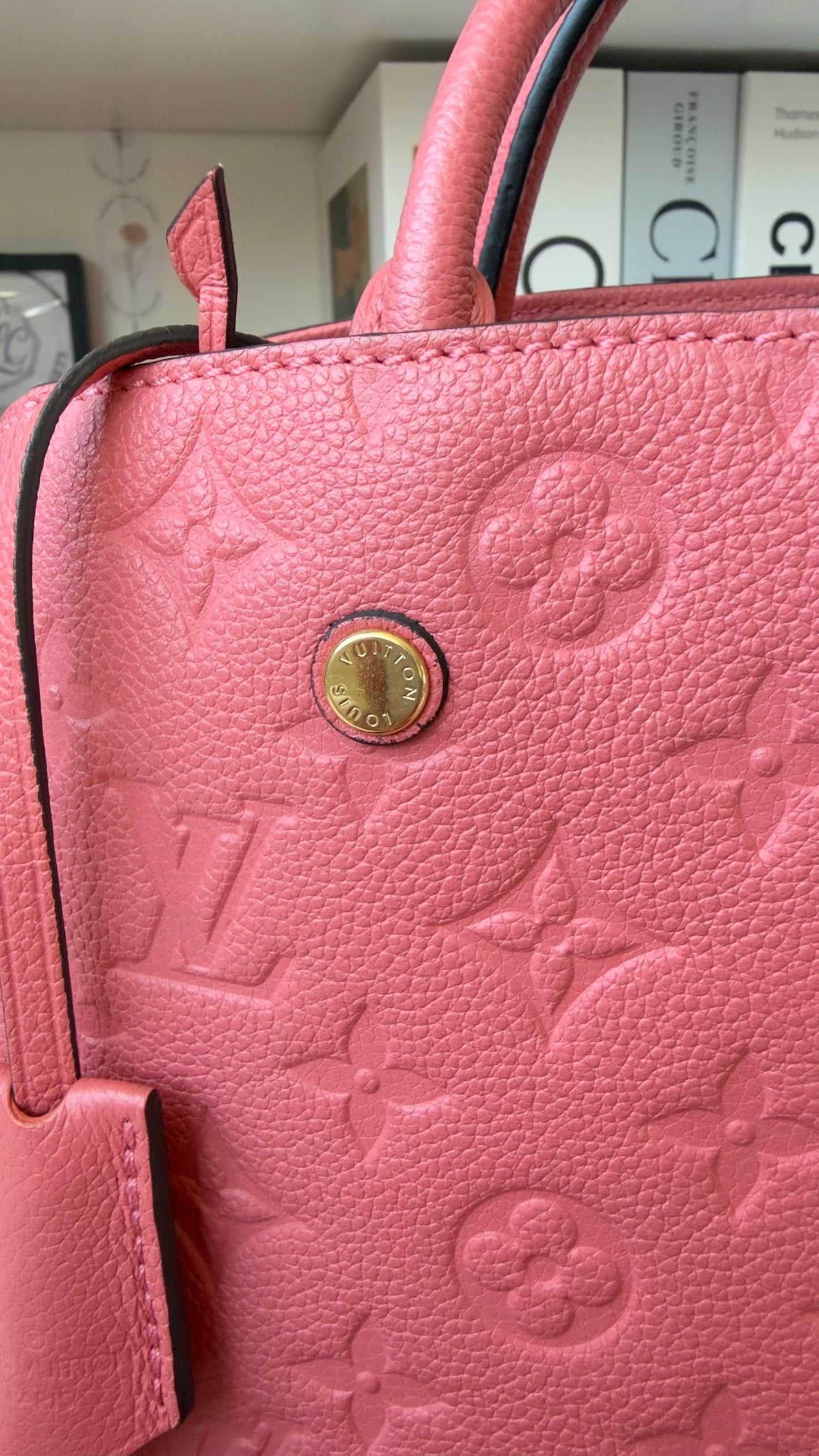 MONTAIGNE BB PINK CHERRY BLOSSOM MNG EMBOSSED CALFSKIN LEATHER