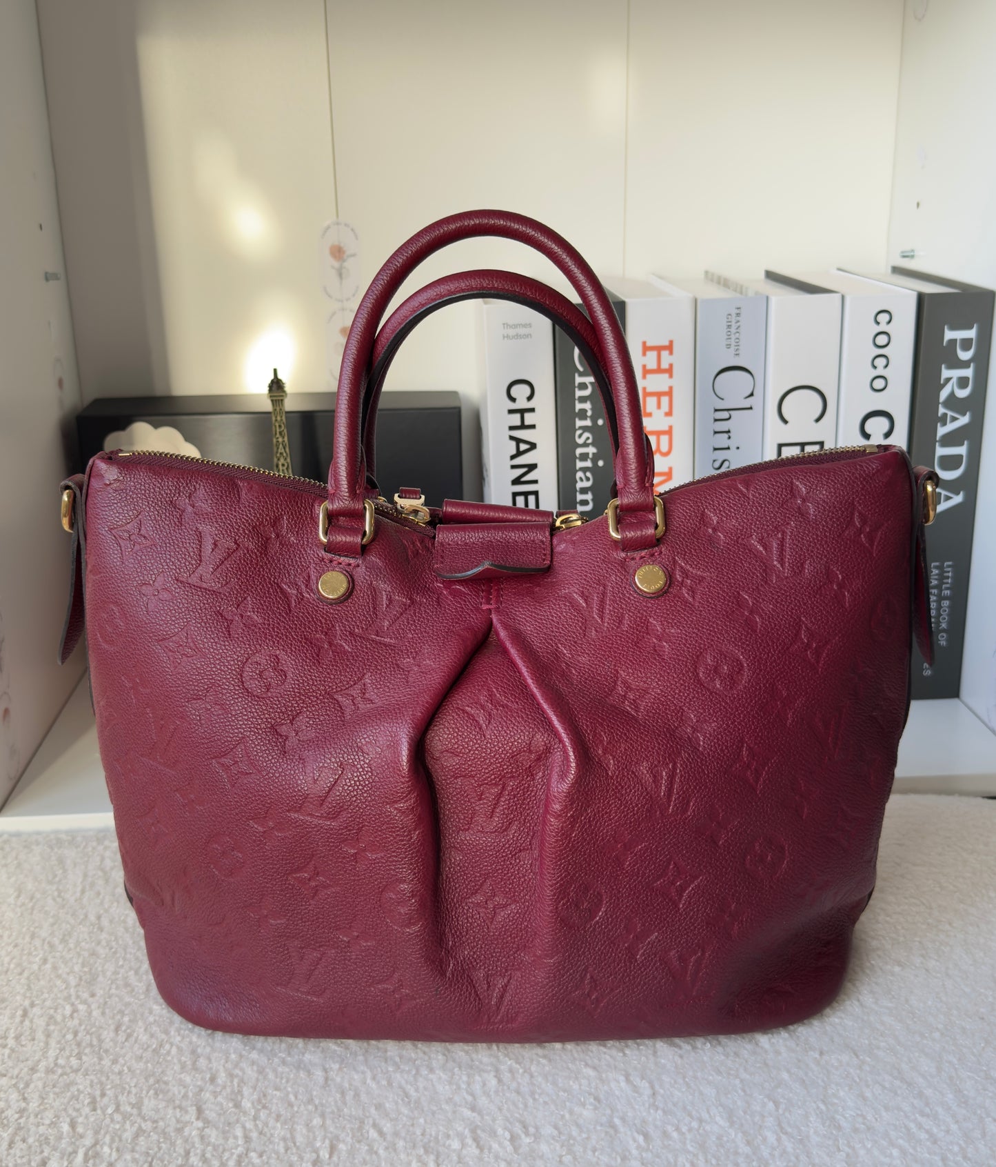 MAZARINE MM RED/BURGUNDY EMPREINTE HAND & SHOULDER BAG