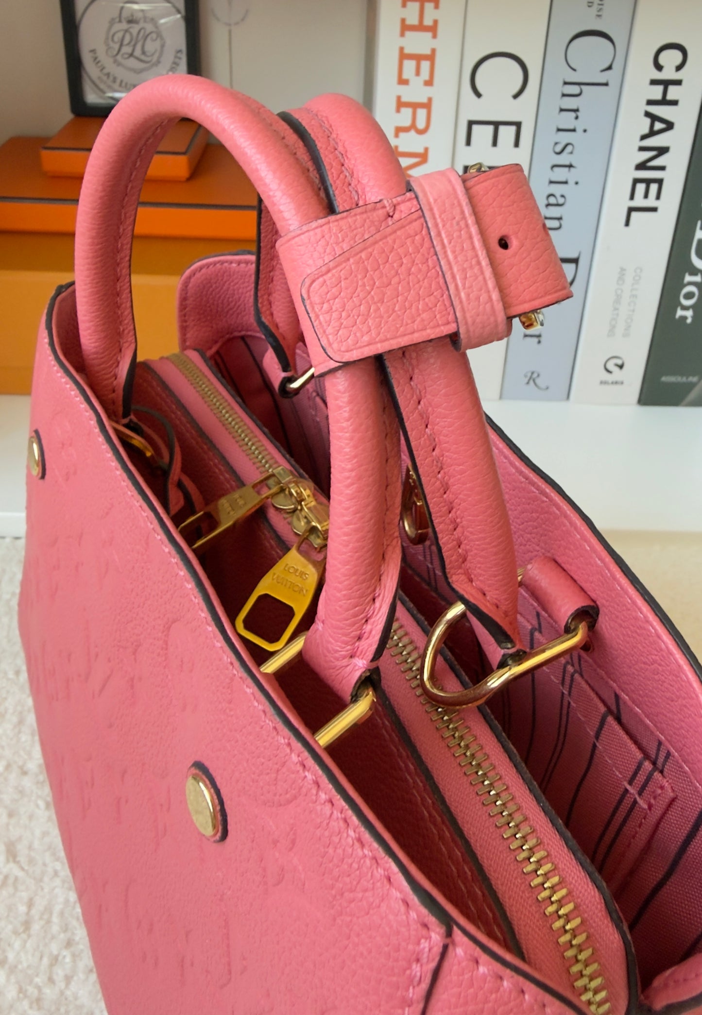 MONTAIGNE BB PINK CHERRY BLOSSOM MNG EMBOSSED CALFSKIN LEATHER