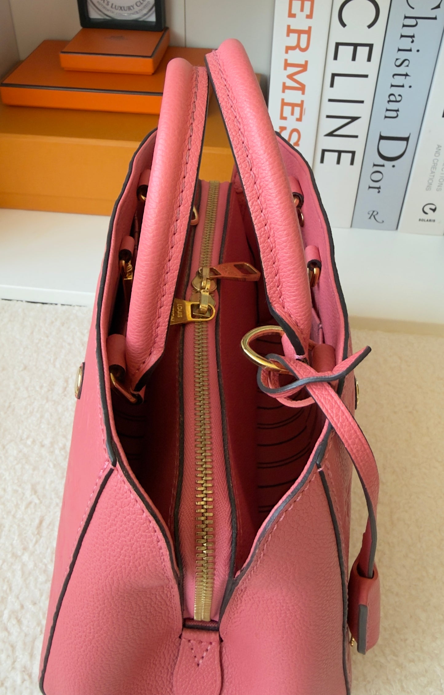MONTAIGNE BB PINK CHERRY BLOSSOM MNG EMBOSSED CALFSKIN LEATHER