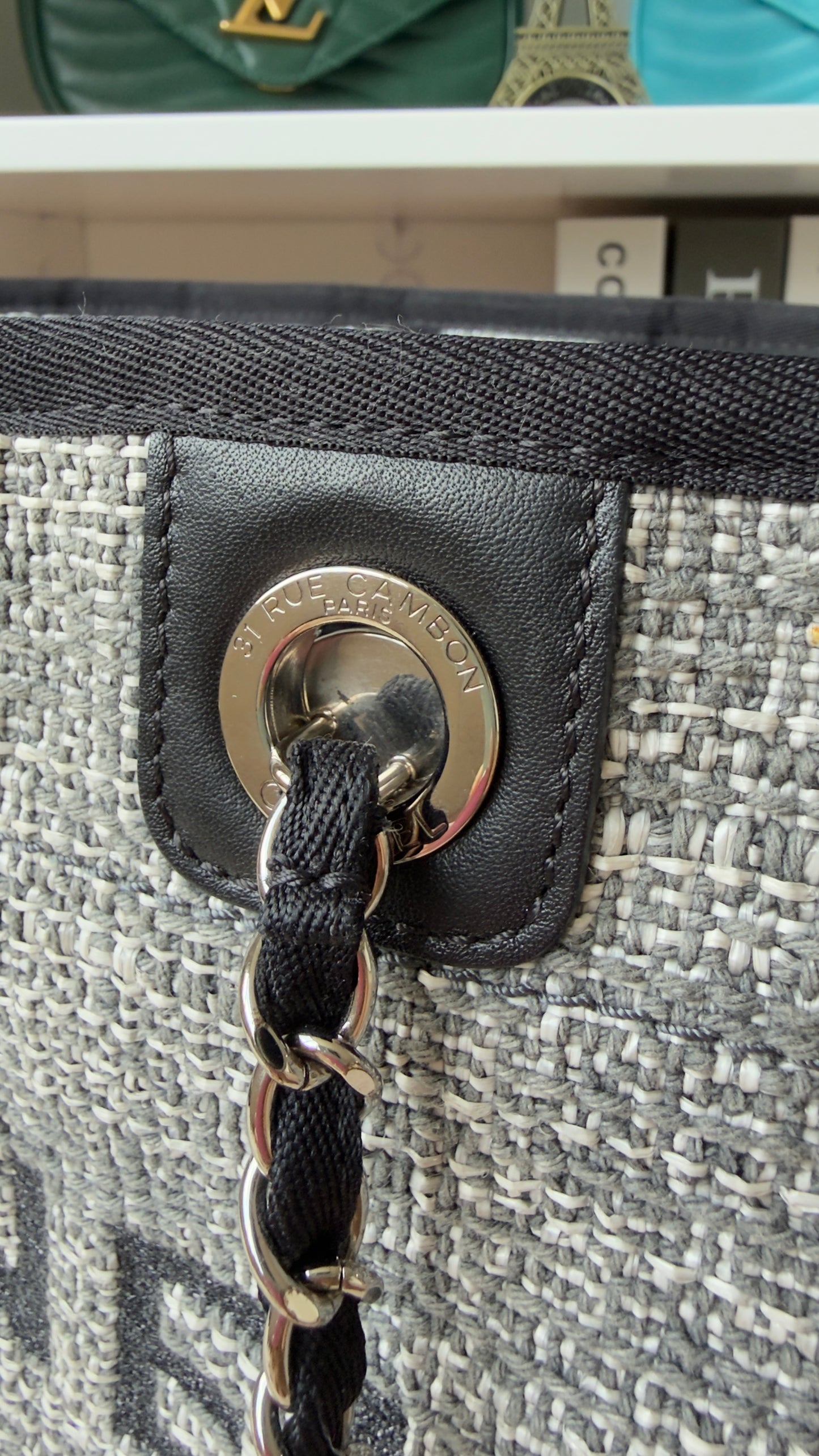Chanel Woven Straw Raffia Small Deauville Tote Grey
