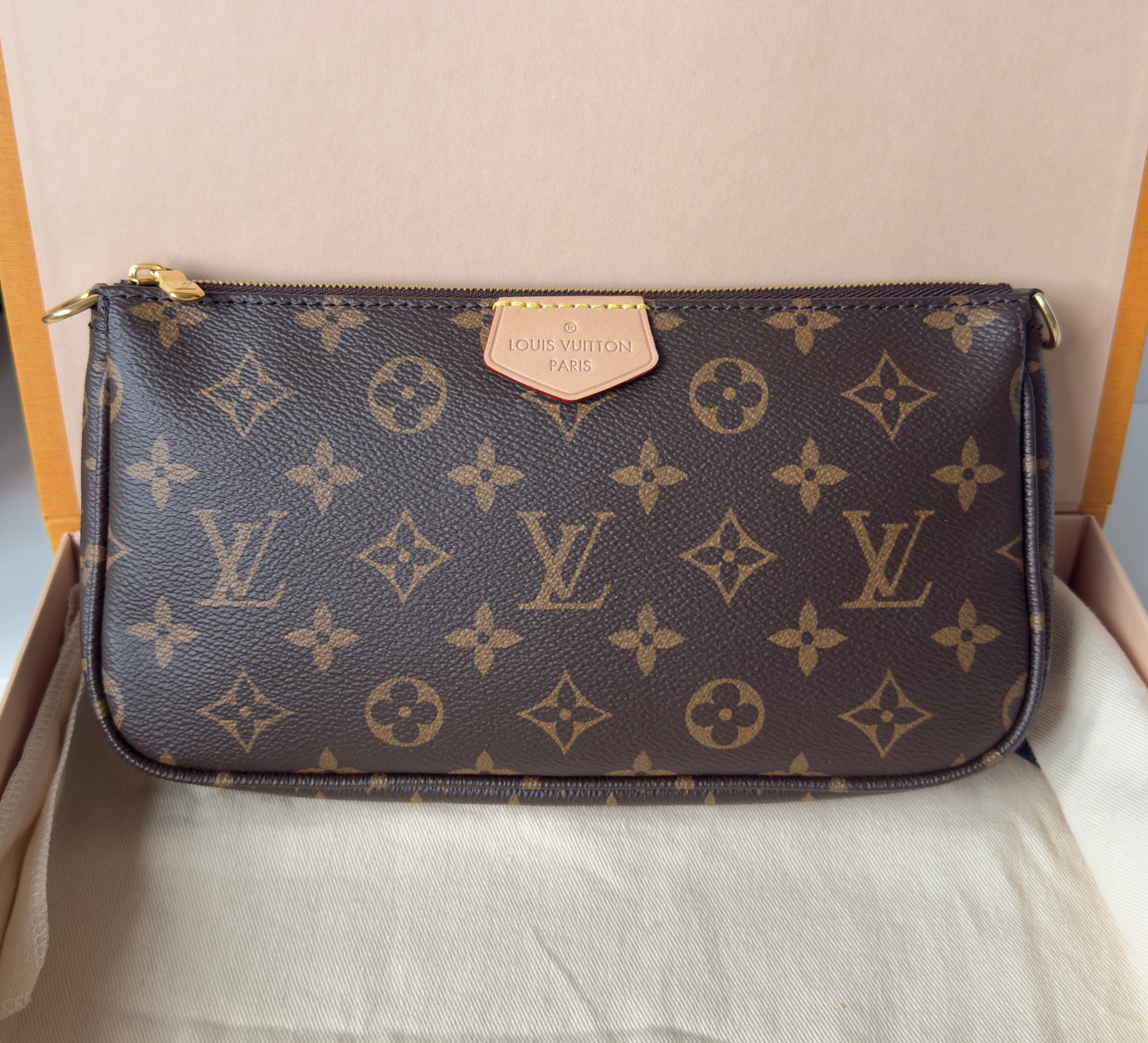 LIKE NEW MULTI POCHETTE ACCESSORIES KHAKI MONOGRAM