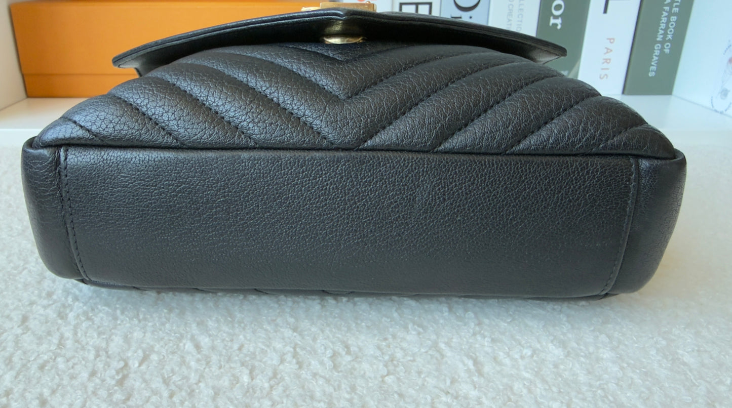 YSL SHEEPSKIN MATELASSE CHEVRON COLLEGE MEDIUM BLACK