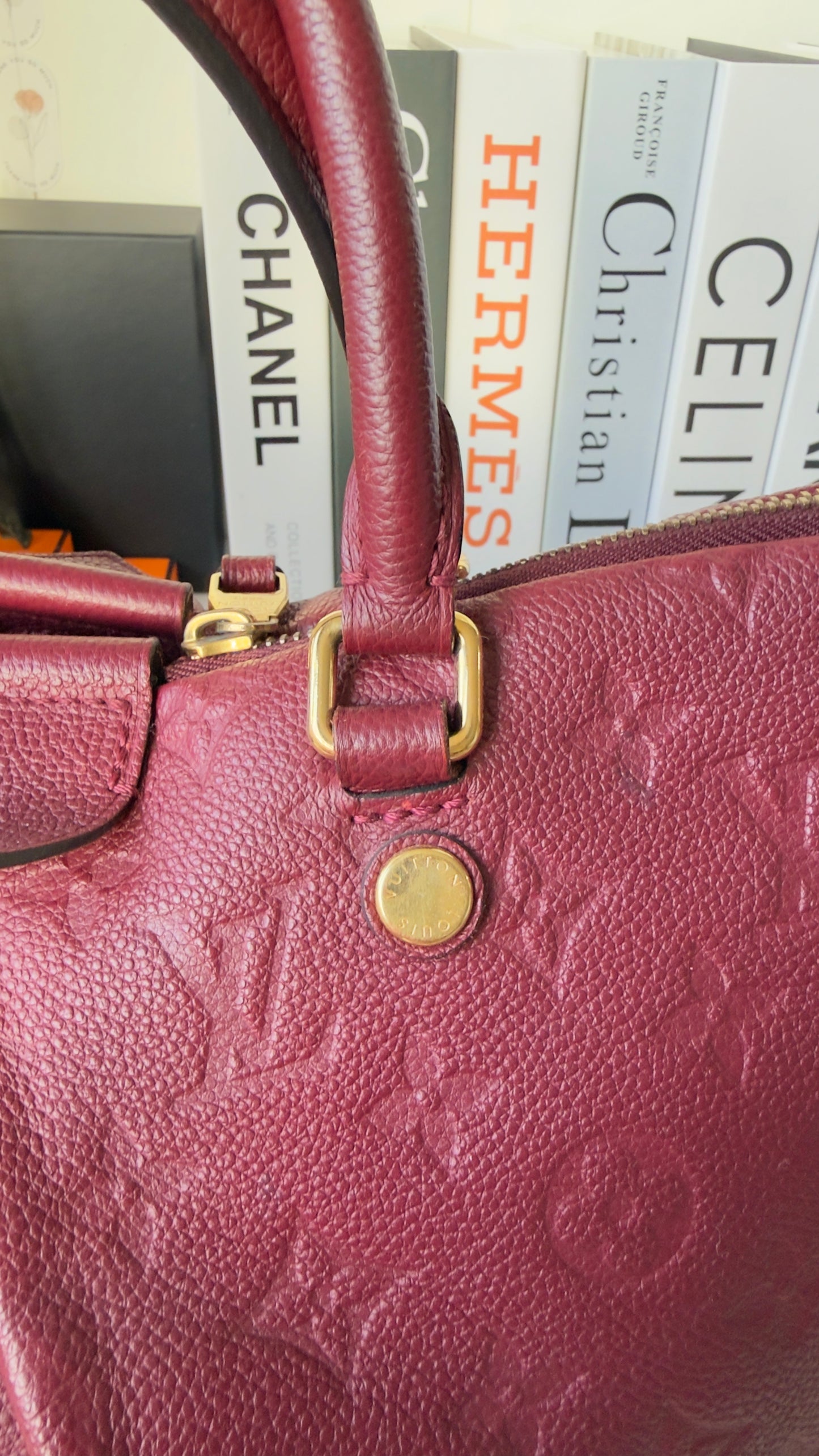 MAZARINE MM RED/BURGUNDY EMPREINTE HAND & SHOULDER BAG