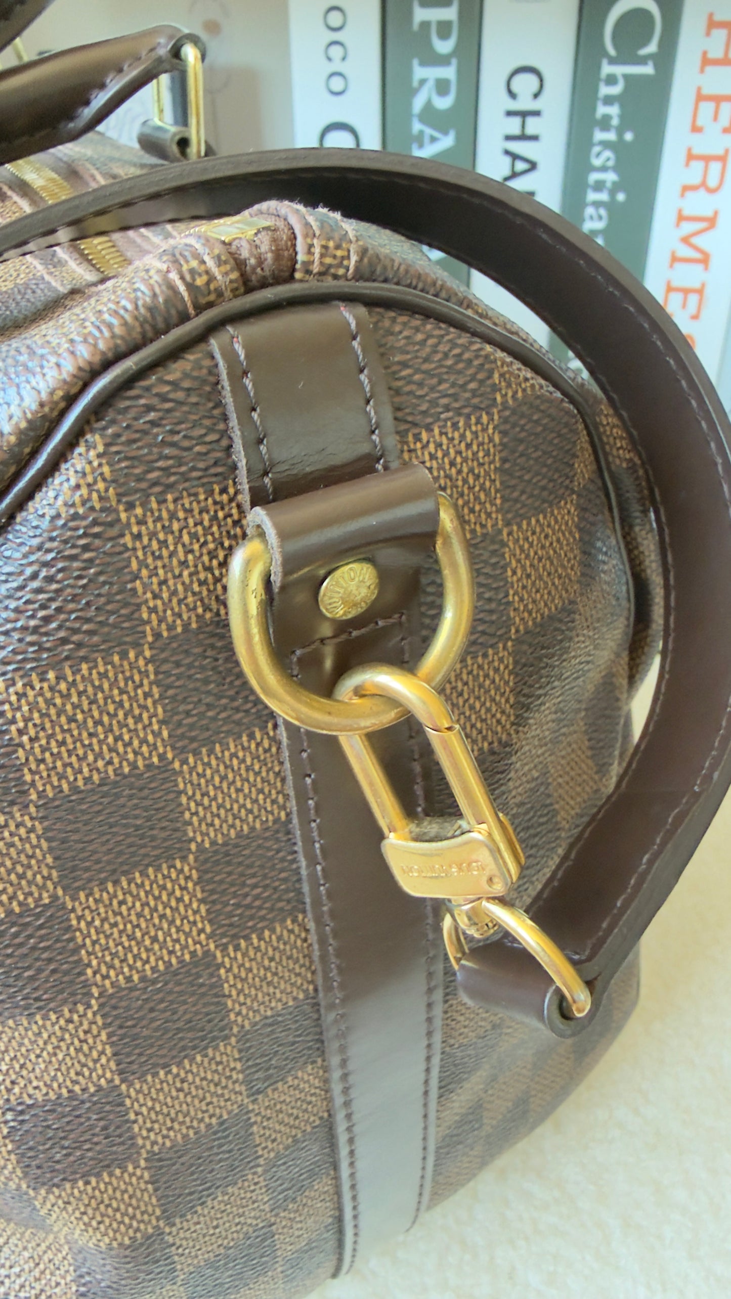 SPEEDY 35 BANDOULIER DAMIER EBENE BAG