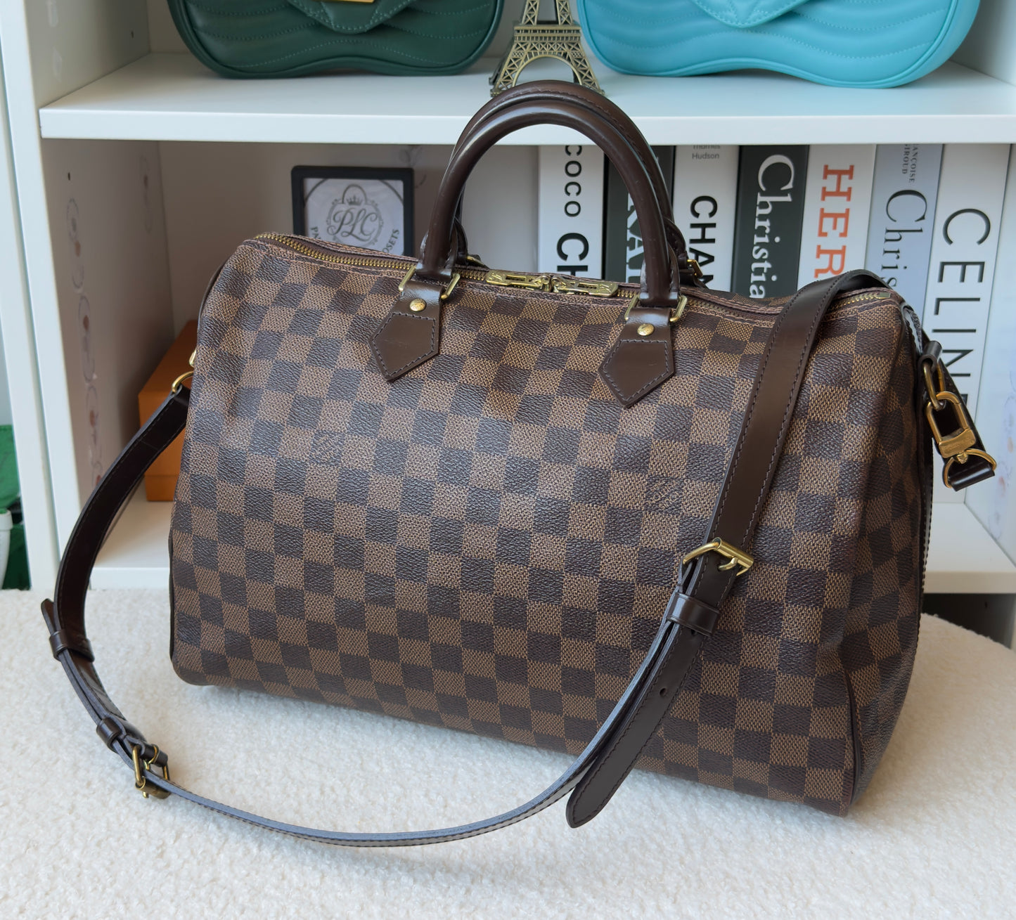SPEEDY 35 BANDOULIER DAMIER EBENE BAG